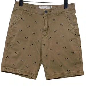 Vintage Genes Original Flat Front Shorts, Tan w  Oars, Slim Fit Size 32